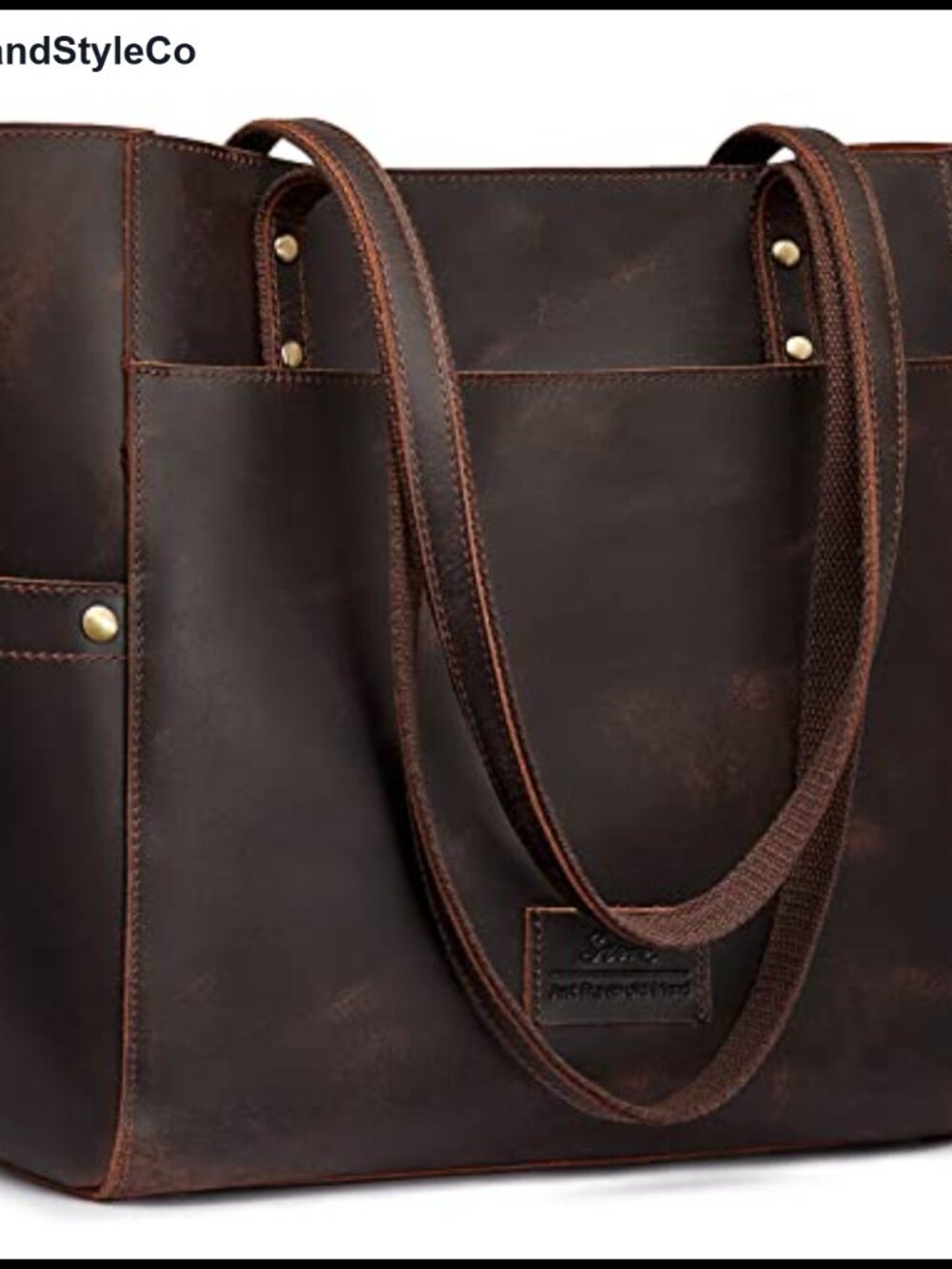 Crazy Horse Leather Tote Bag Large Work Handbag Removable Zip Pouch